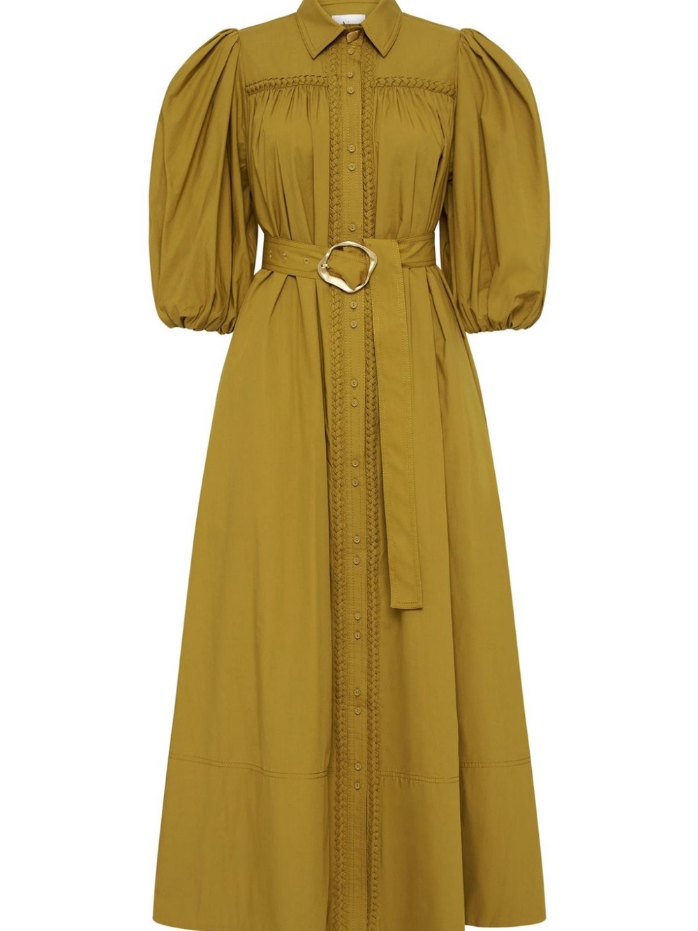 Aje Women's Mustard Puff-Sleeve Shirt Dress with Belt size AU 14/US 10